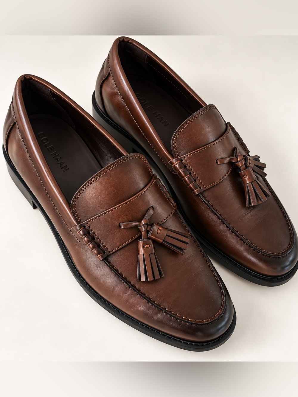 Zara Men’s Leather Tassel Loafers Brown Size 7 Preppy Old Money Quiet Luxury Dre